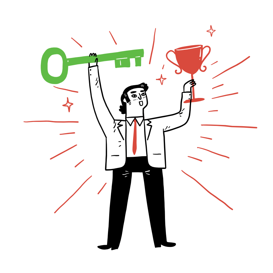 success image man holding key and trophy